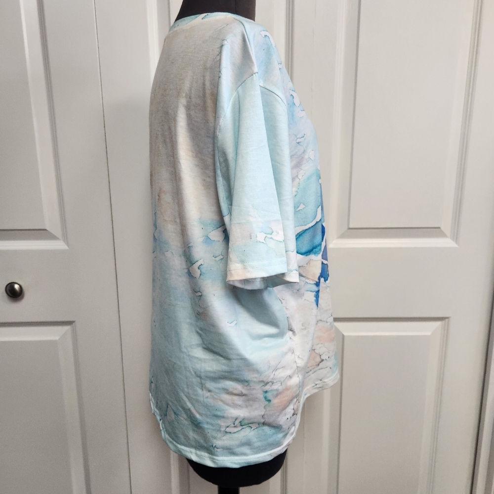 NWOT Women's XXL Blue Turtle Print Top - Picture 2 of 5